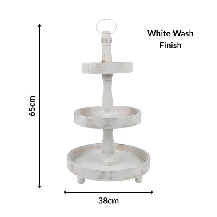 Cape 3 Tier Round Stand White Wash 65cm Tall Cup Cake Christmas Decorative Tray