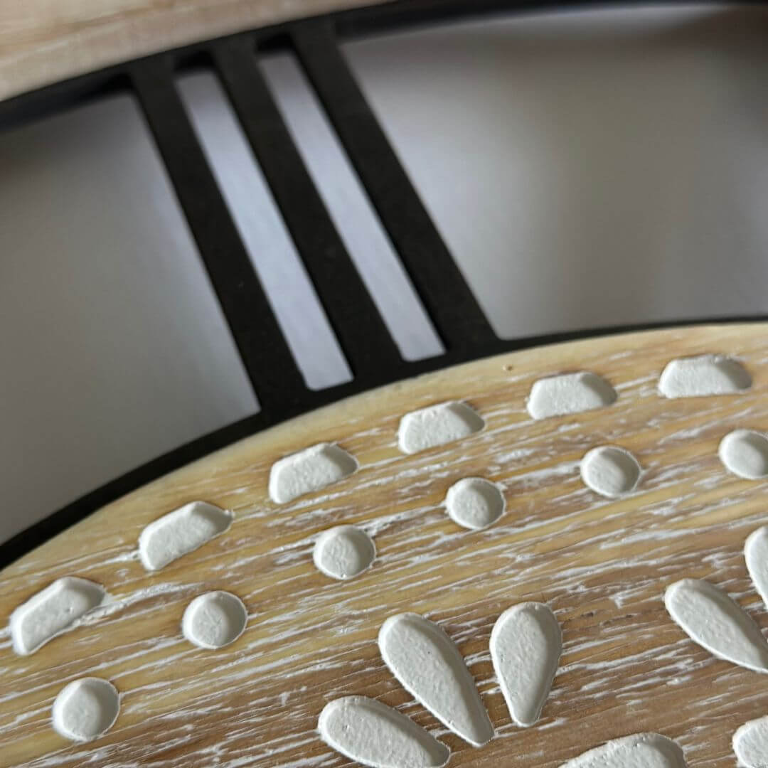 Hand carved clock face and roman numerals on the 60cm Carved Industro Hamptons Wall Clock