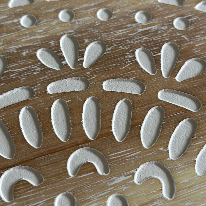 60cm Carved Industro Hamptons Wall Clock with a hand carved floral design on the clock face.