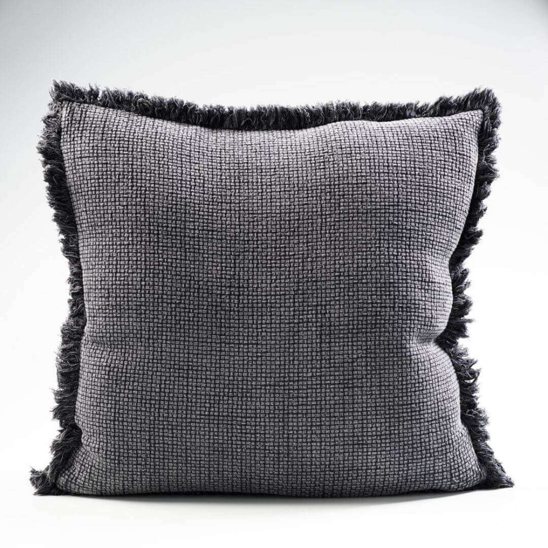 A Square 60cm Chelsea Fringe Cotton Cushion in slate grey.