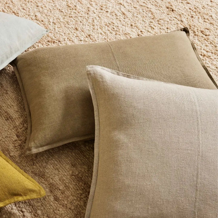 60cm Como linen cushion alongside a rectangle linen cushions