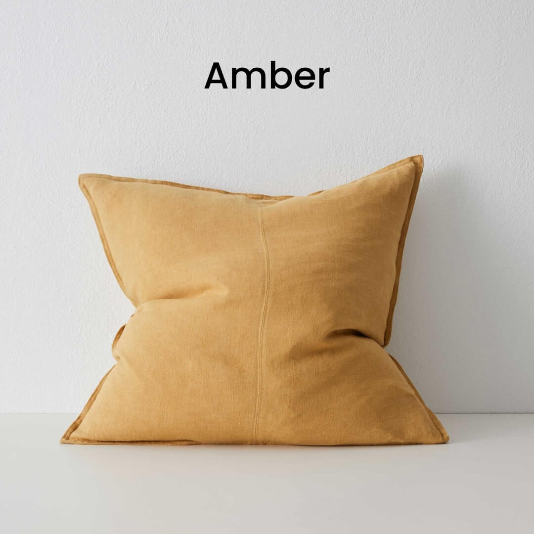 Como Amber Yellow Square Linen Cushion 60cm Weave Cushions Covers Feather Inserts