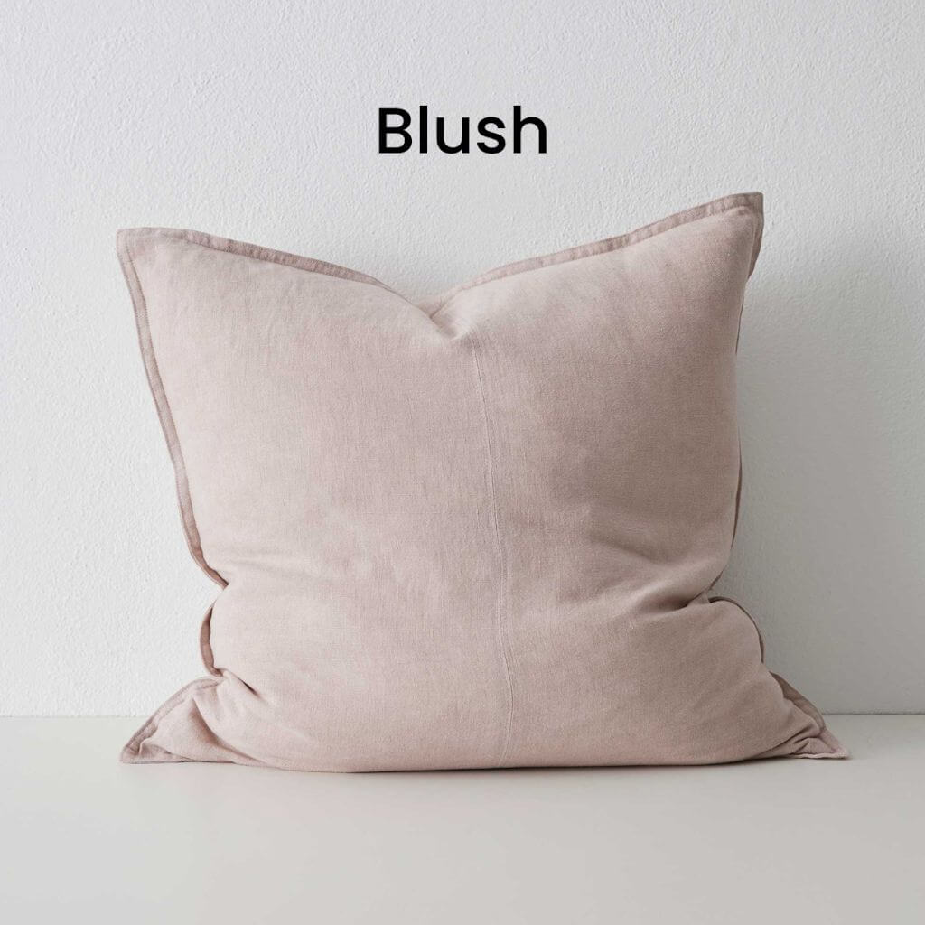 Como Blush Pink Square Linen Cushion 60cm Weave Cushions Covers Feather Inserts