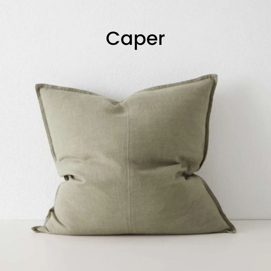 Como Caper Green Square Linen Cushion 60cm Weave Cushions Covers Feather Inserts