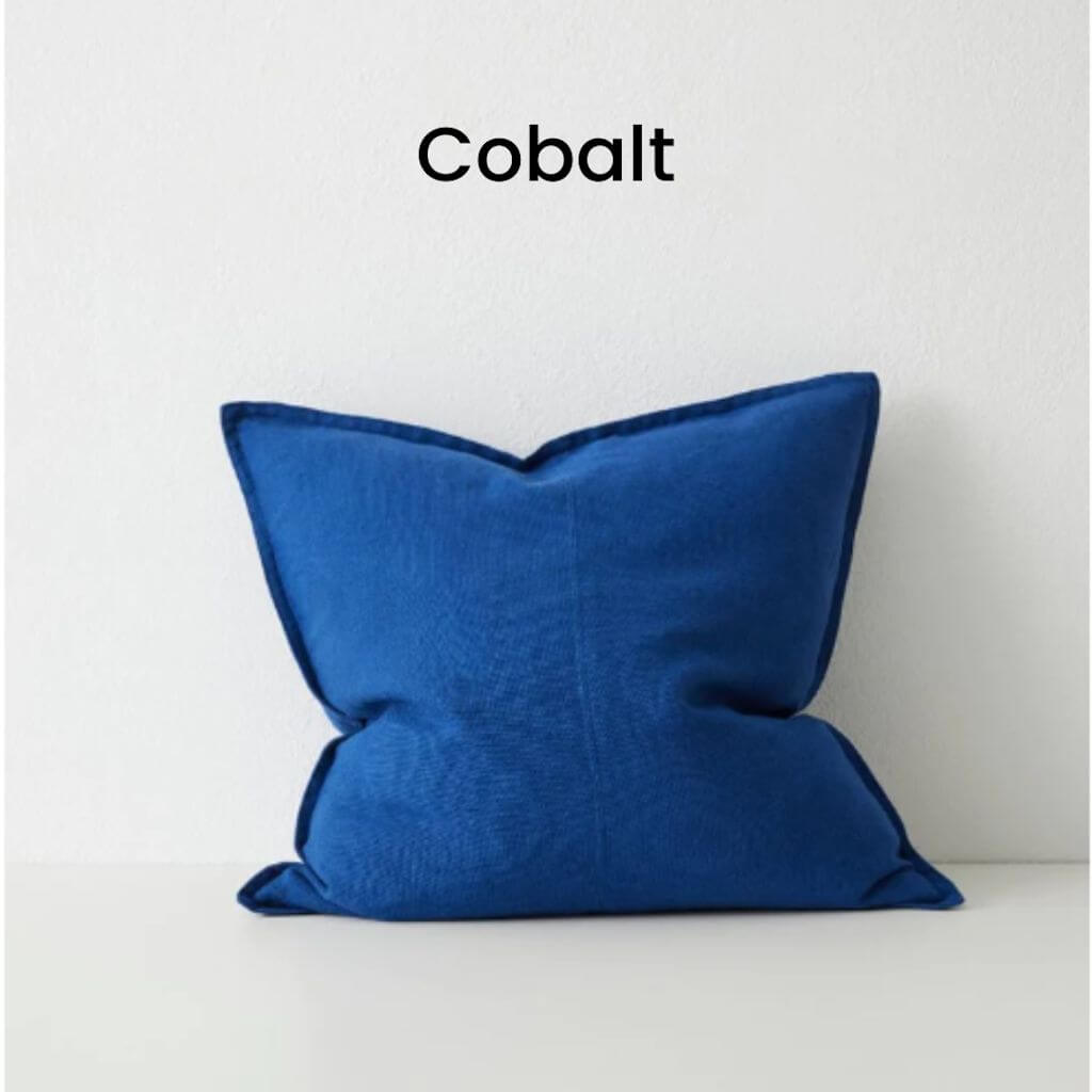Como Cobalt Blue Square Linen Cushion 50cm Weave Cushions Covers Feather Inserts