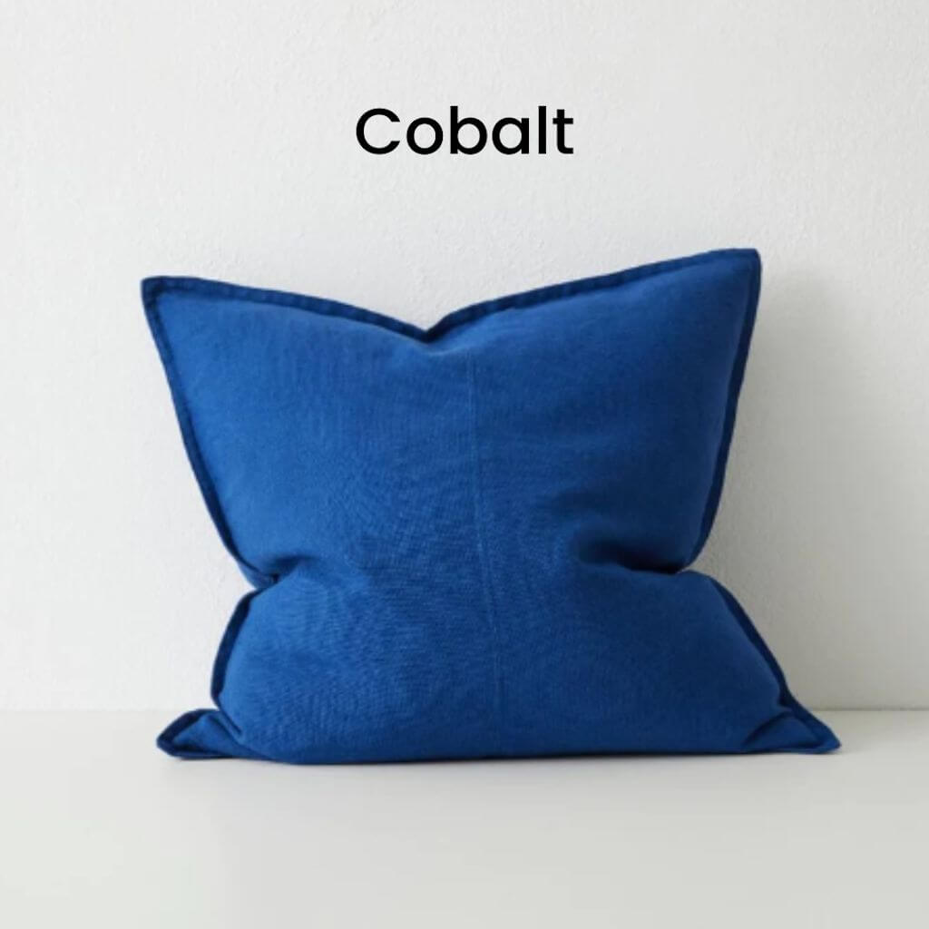 Como Cobalt Blue Square Linen Cushion 60cm Weave Cushions Covers Feather Inserts