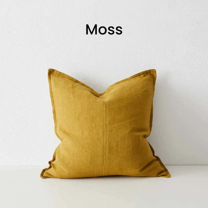 Como Moss Yellow Square Linen Cushion 50cm Weave Cushions Covers Feather Inserts