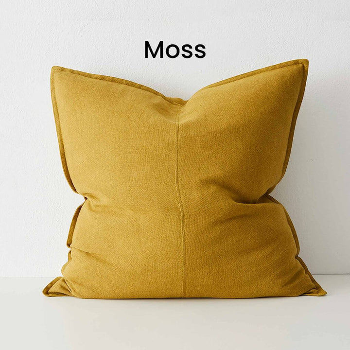 Como Moss Yellow Square Linen Cushion 60cm Weave Cushions Covers Feather Inserts