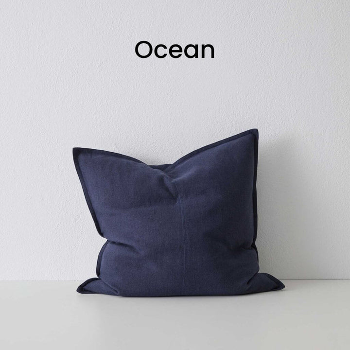 Como Ocean Blue Square Linen Cushion 50cm Weave Cushions Covers Feather Inserts