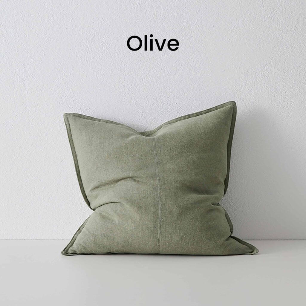 Como Olive Green Square Linen Cushion 50cm Weave Cushions Covers Feather Inserts
