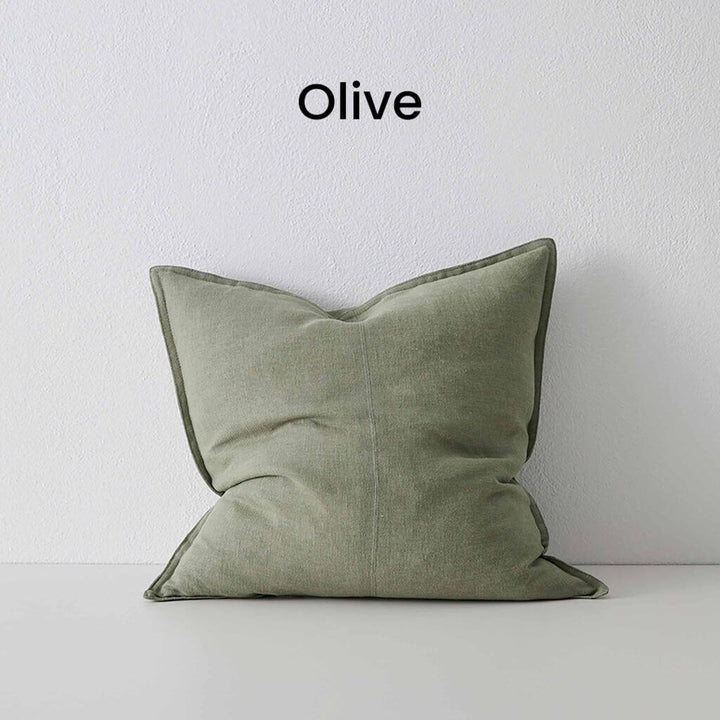 Como Olive Green Square Linen Cushion 50cm Weave Cushions Covers Feather Inserts