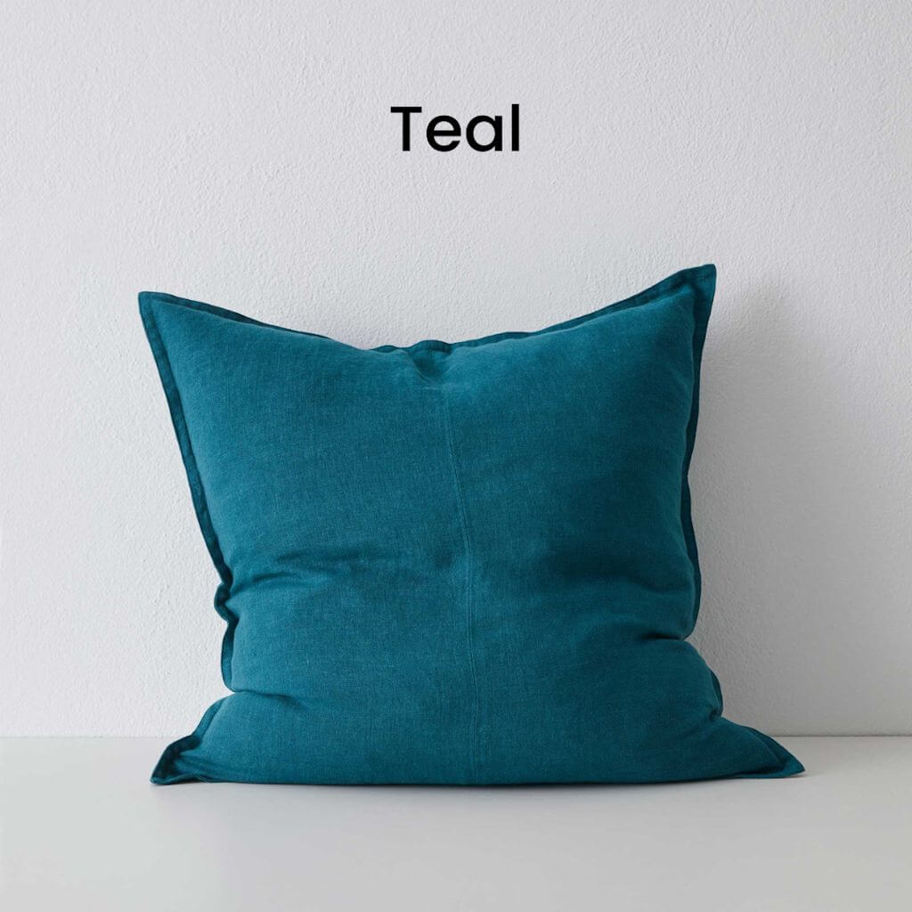 Como Teal Blue Square Linen Cushion 60cm Weave Cushions Covers Feather Inserts