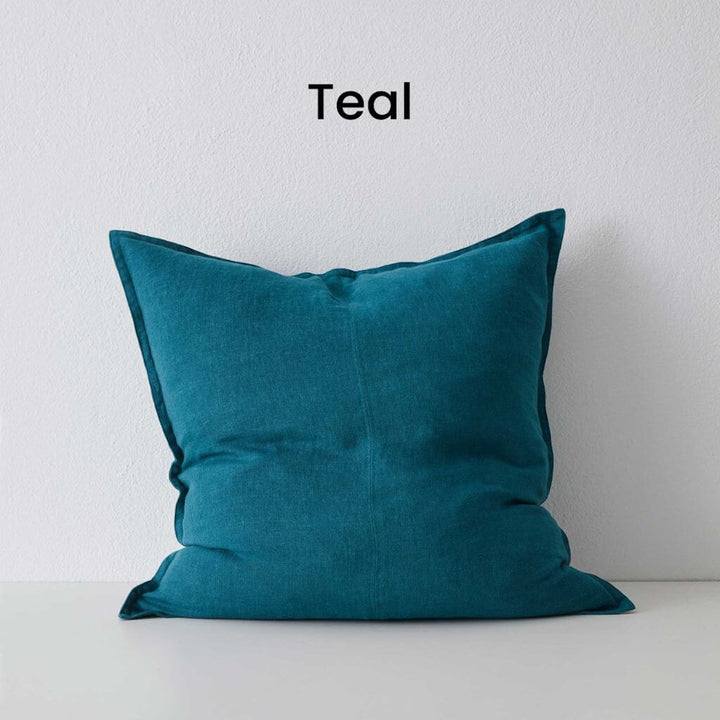 Como Teal Blue Square Linen Cushion 60cm Weave Cushions Covers Feather Inserts