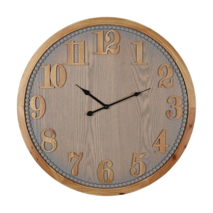 60cm Contemporary Grey Timber Wall Clock with soft grey face, natural timber frame and black hands