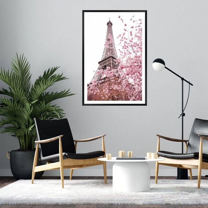 A wall art photo print of the Eiffel Tower in Spring with a black frame for the living room by Beautiful HomeDecor