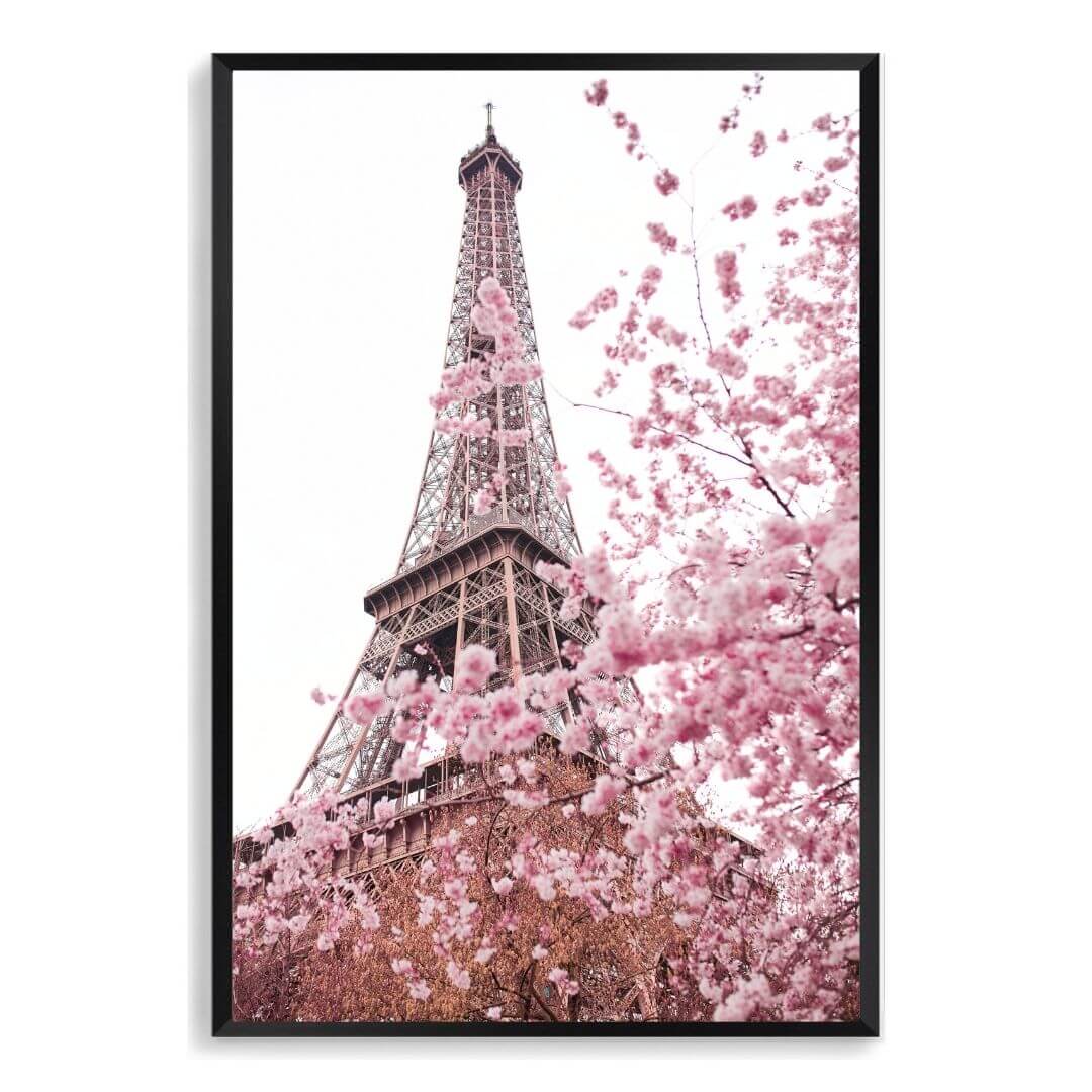 A wall art photo print of the Eiffel Tower in Spring with a black frame, no white border at Beautiful HomeDecor