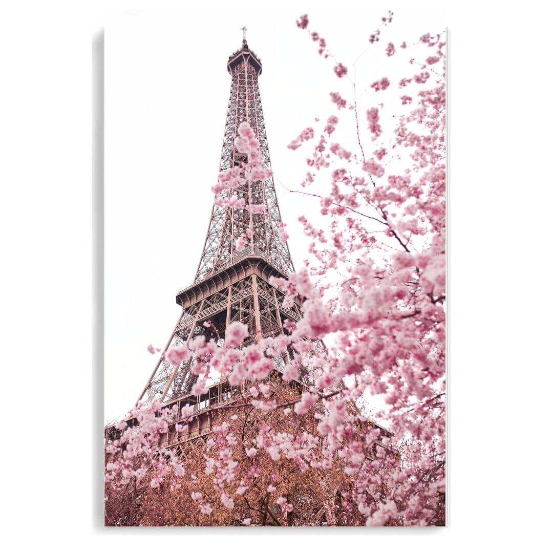 A wall art photo print of the Eiffel Tower in Spring unframed, printed edge to edge without a white border