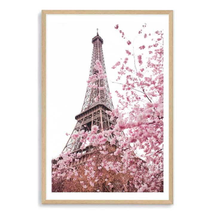 A wall art photo print of the Eiffel Tower in Spring with a timber frame, white border by Beautiful Home Decor