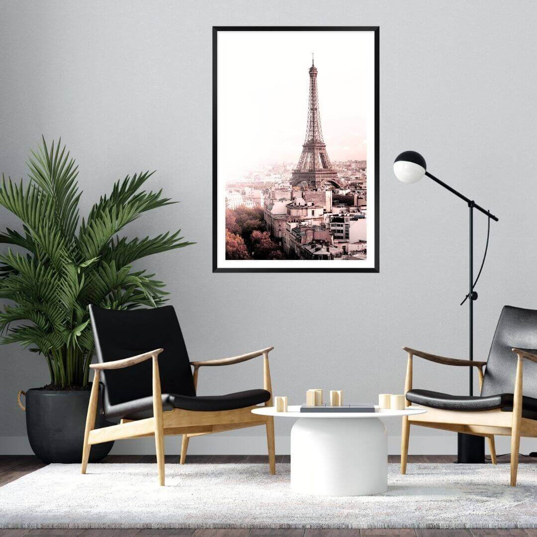 A wall art photo print of the Eiffel Tower in Paris with a black frame or unframed shop online at Beautiful HomeDecor with free shipping