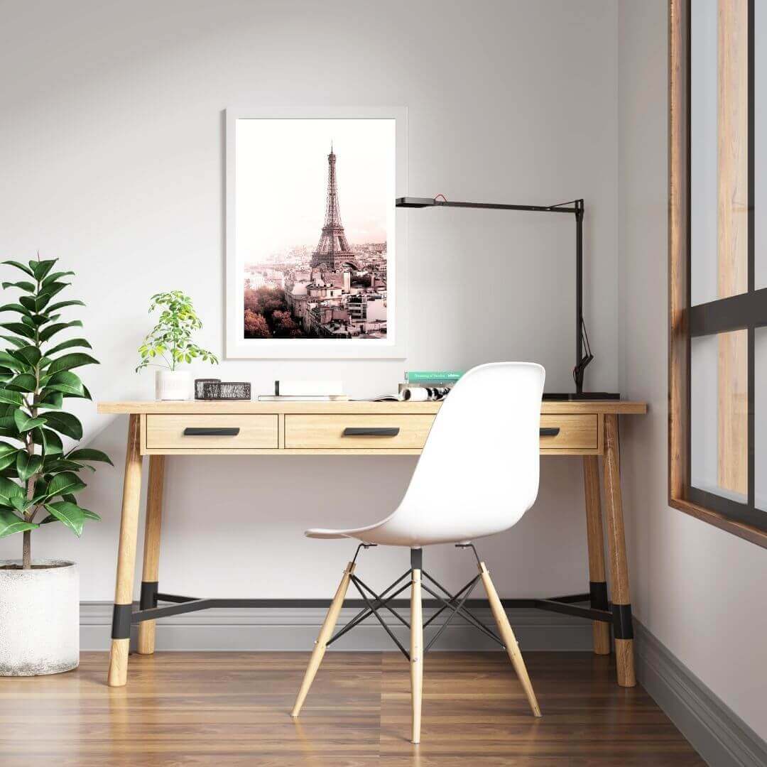 A wall art photo print of the Eiffel Tower in Paris with a white frame to decorate your kids bedroom by Beautiful HomeDecor