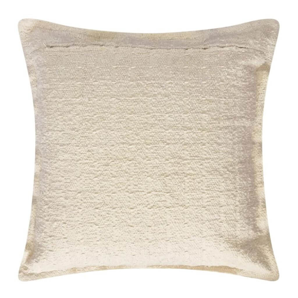 The back of the square Gemma Cream Boucle Cushion, measuring 50cm is the perfect decorative cushion to style your bed or sofa.