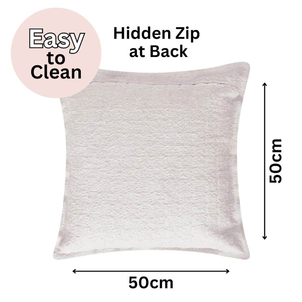 The hidden zip at the back of the Gemma Ivory Boucle Cushion, measuring 50cm is the perfect decorative cushion to style your bed or sofa.