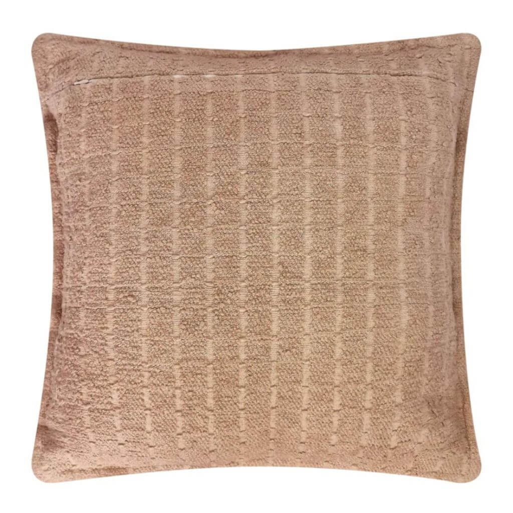 The back of the  Gemma Warm Taupe Boucle Cushion, measuring 50cm is the perfect decorative cushion to style your bed or sofa.