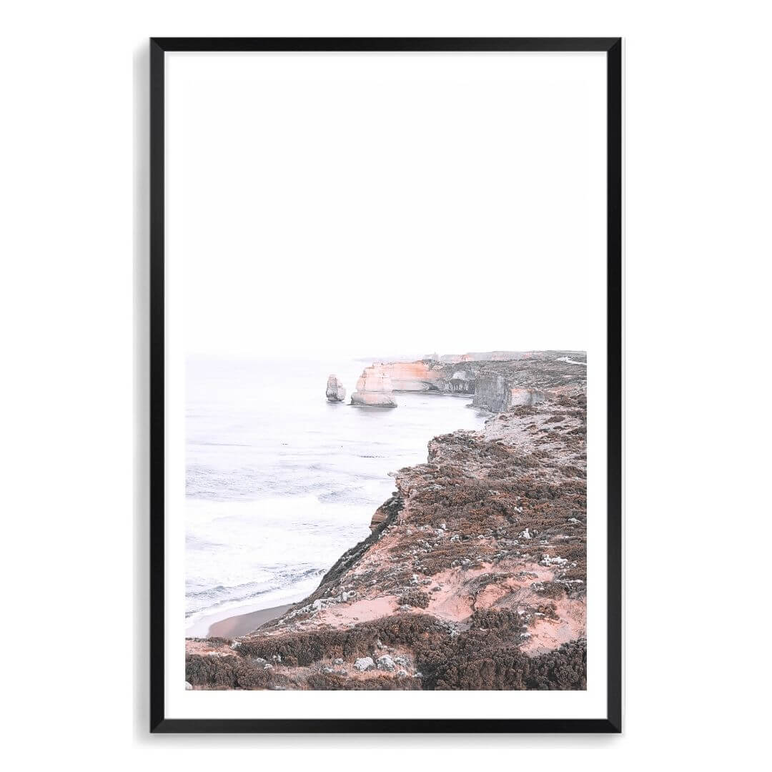 A wall art photo print of the Great Ocean Road B with a black frame, white border by Beautiful Home Decor