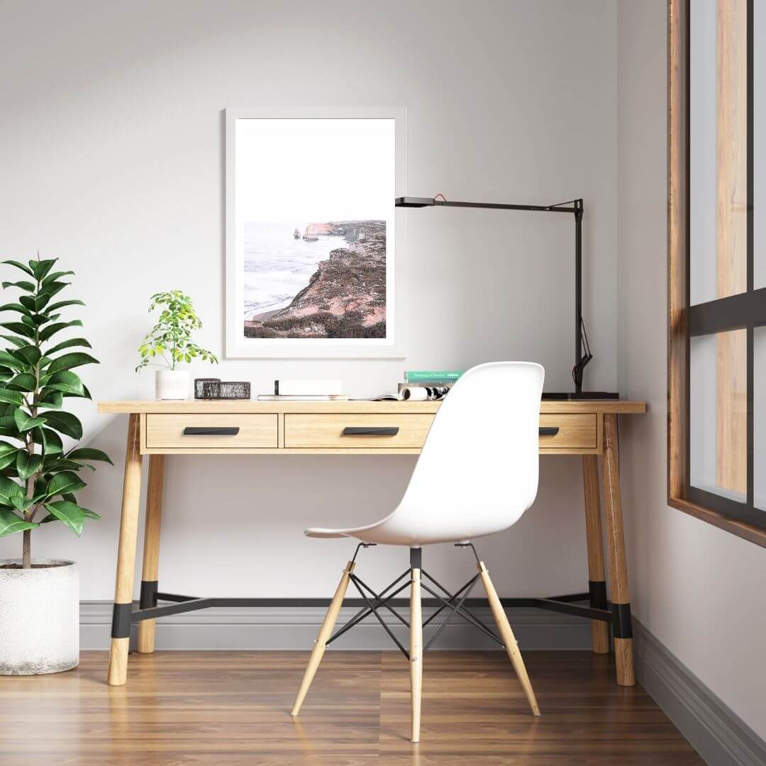 A wall art photo print of the Great Ocean Road B with a white frame for the kids study office room