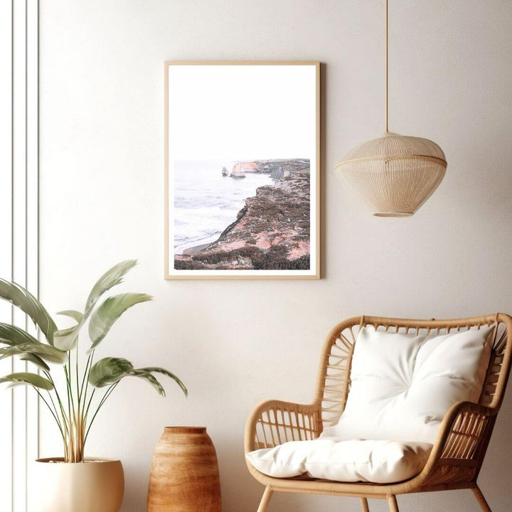 A wall art photo print of the Great Ocean Road B with a timber frame to style a wall in living room