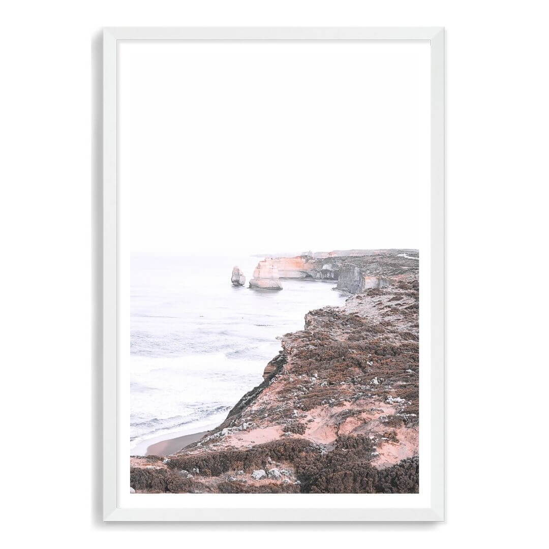A wall art photo print of the Great Ocean Road B with a white frame, white border by Beautiful Home Decor