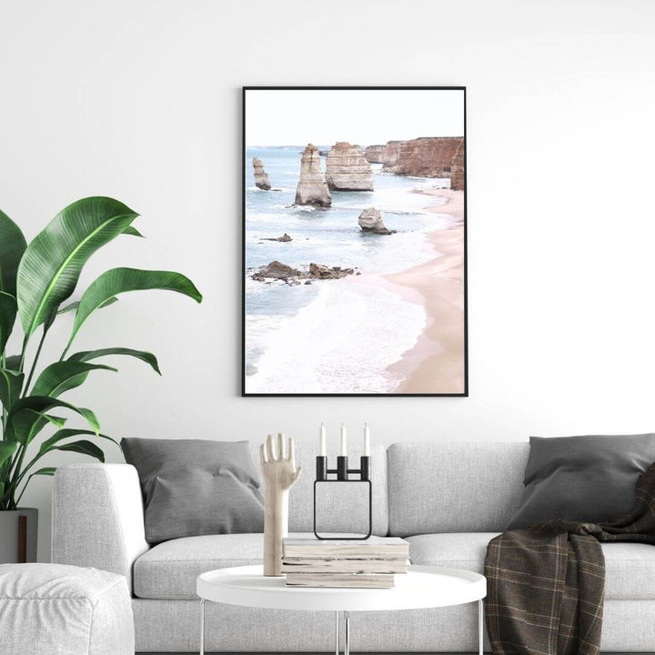 A wall art photo print of the Great Ocean Road A Twelve Apostles with a black frame or unframed for the wall in living room