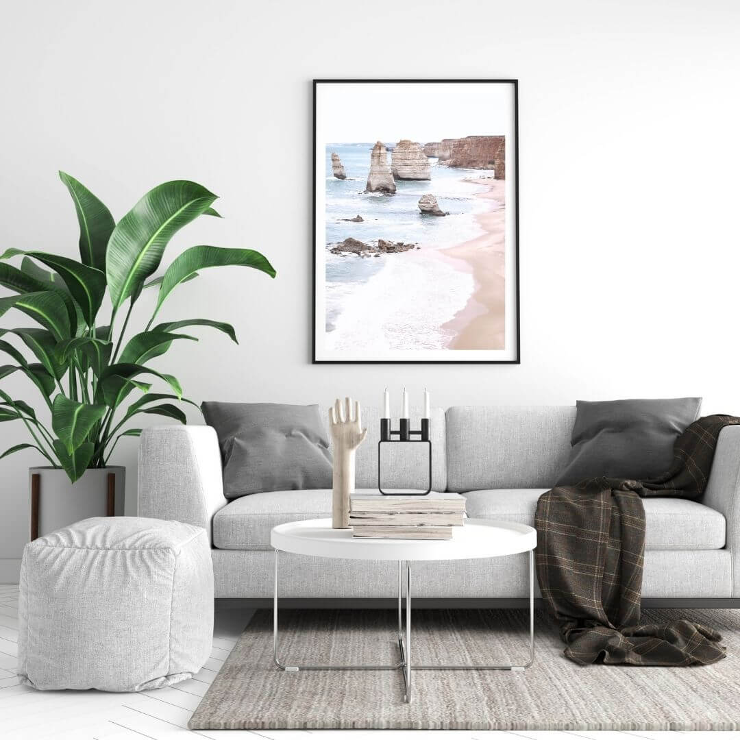 A wall art photo print of the Great Ocean Road A Twelve Apostles with a black frame or unframed to decorate a wall in your living room