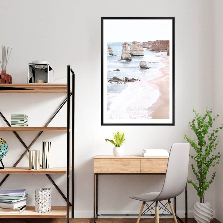 A coastal wall art photo print of the Great Ocean Road A Twelve Apostles with a black frame or unframed to decorate an empty wall