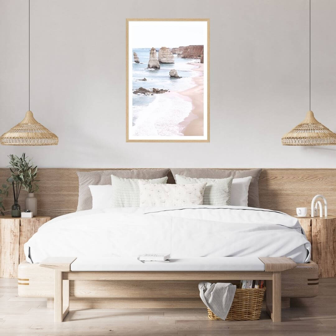A wall art photo print of the Great Ocean Road A Twelve Apostles with a timber frame to decorate your bedroom walls