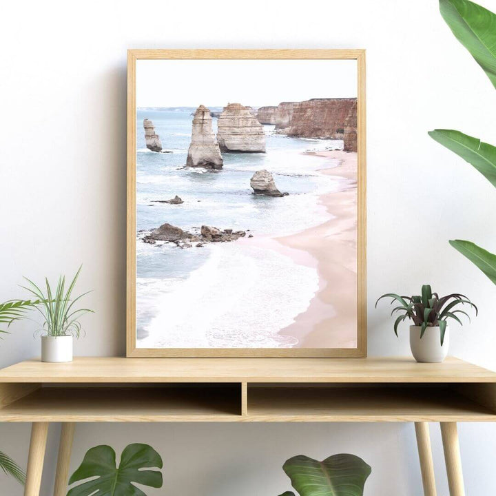 A wall art photo print of the Great Ocean Road A Twelve Apostles with a timber frame or unframed to decorate your console table