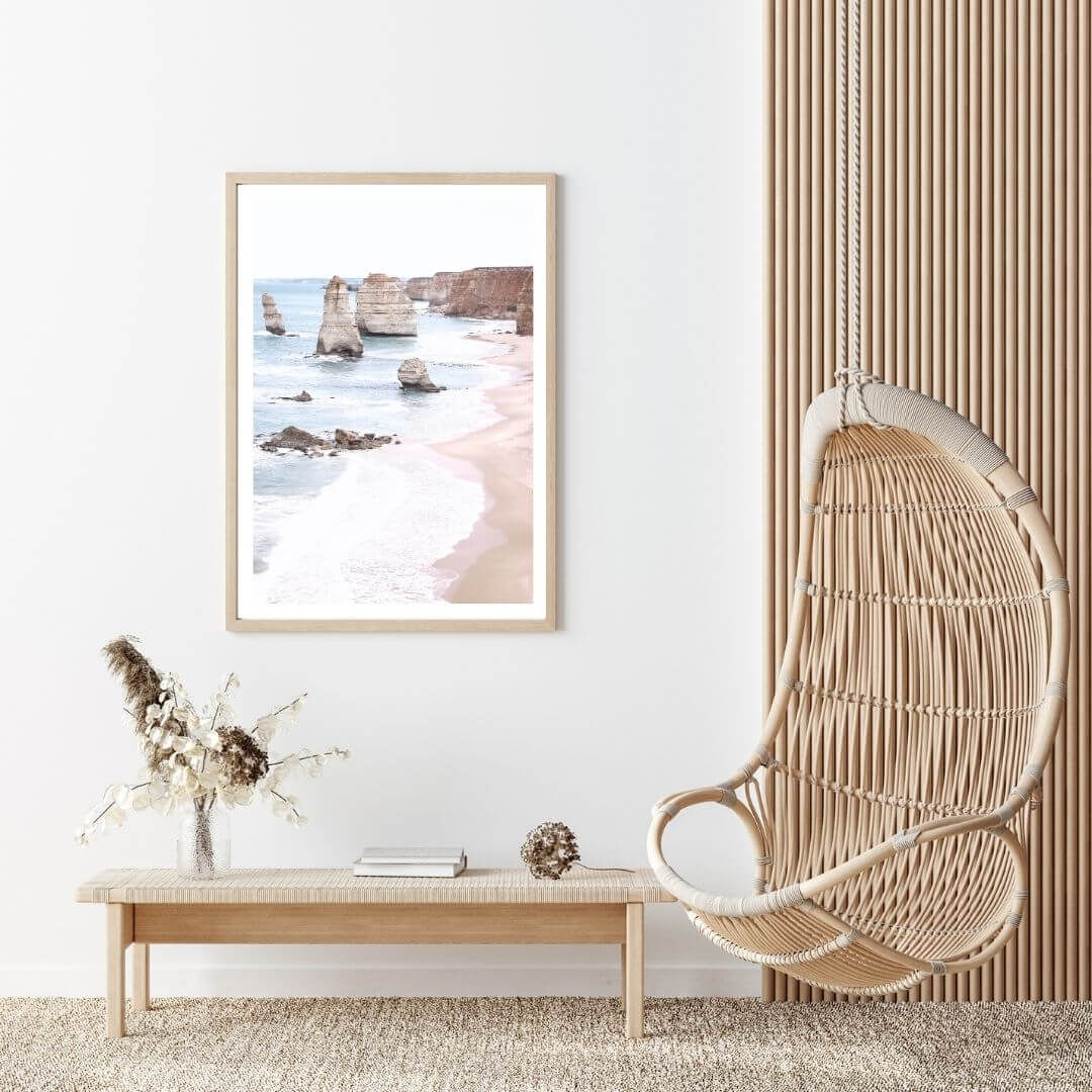 A coastal wall art photo print of the Great Ocean Road A Twelve Apostles with a timber frame for the living room by Beautiful Home Decor