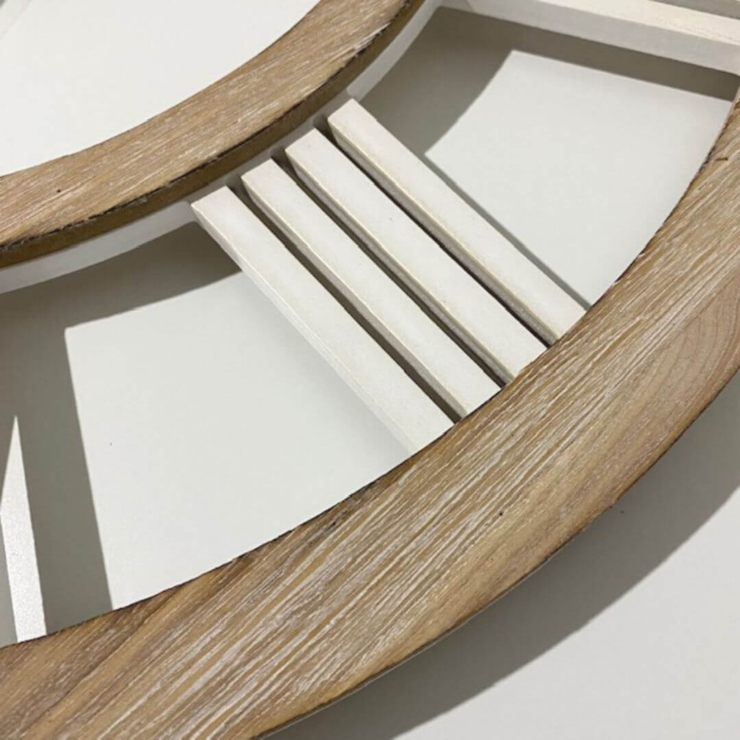 60cm 80cm Hamptons Double Frame Floating Wall Clock with bold white numerals and a natural timber frame for coastal style.