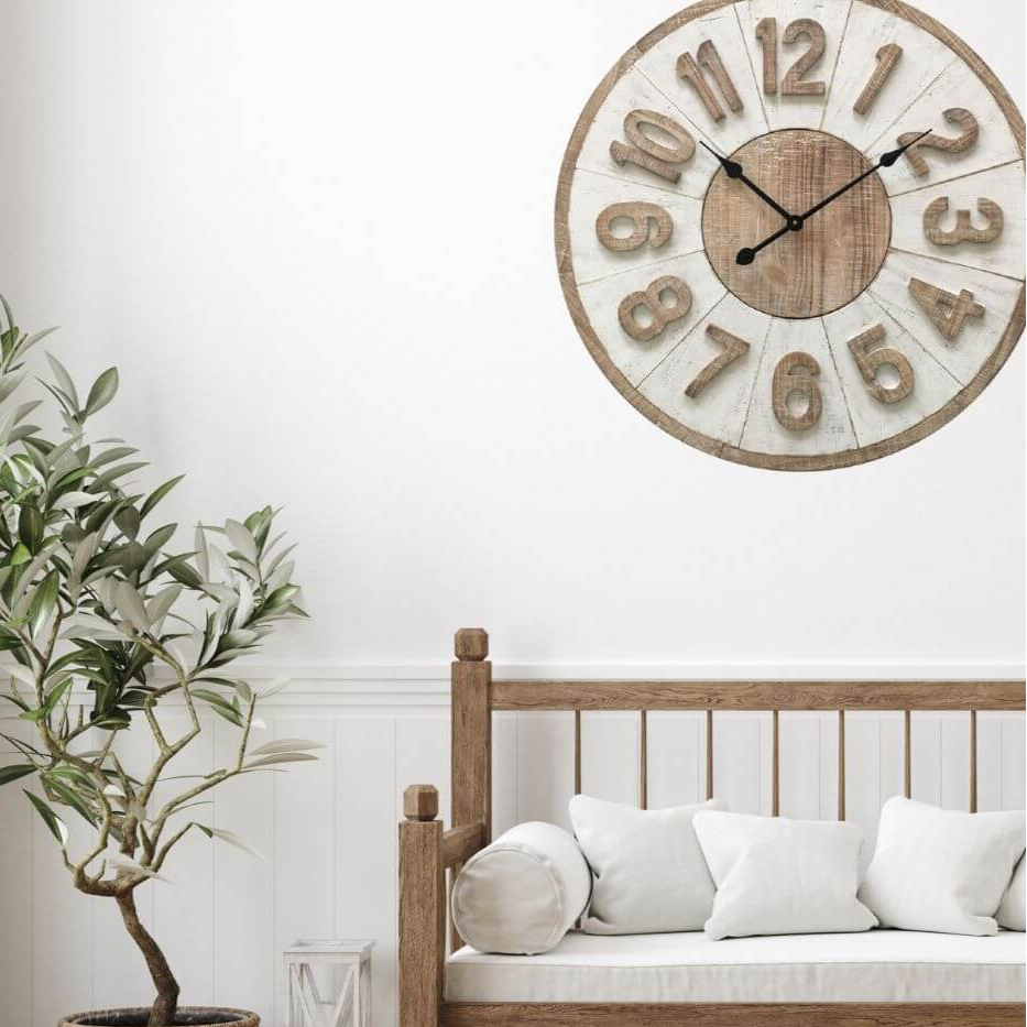 Large Hamptons Girl coastal wall clock on a wall by Beautiful Home Decor