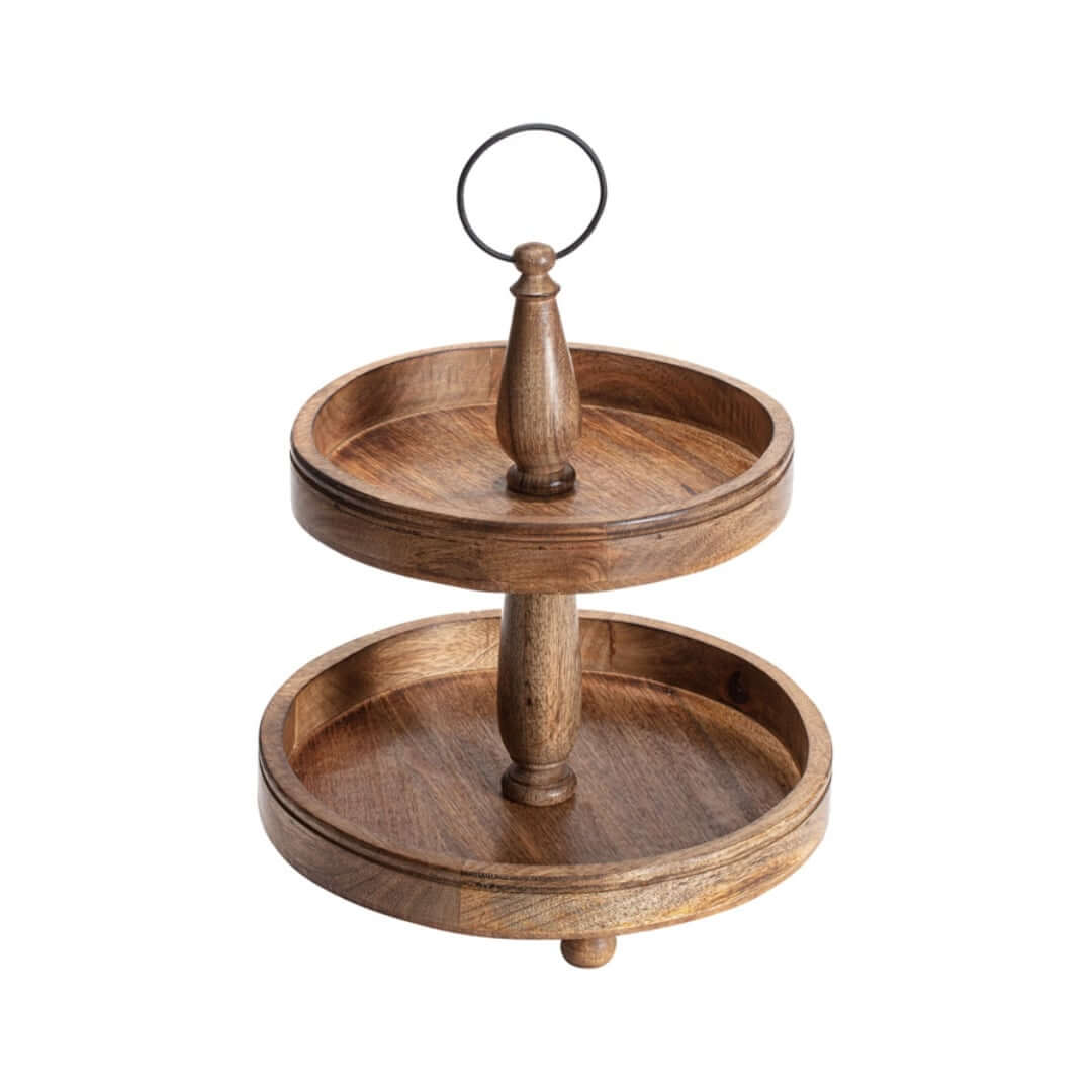 Wooden Two Tier Decorative Tray Display Stand  side view