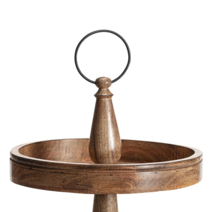 Handcrafted Wooden Two Tier Decorative Tray Display Stand with Carry Handle