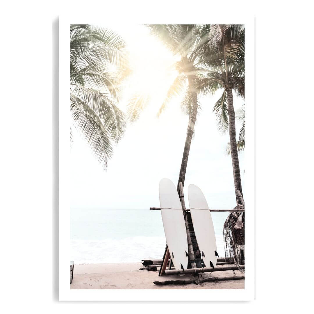 Hawaii Surfer Beach Wall Art Print unframed with a white border