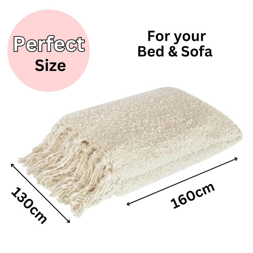 A cream Jade Throw with a boucle design, measuring 130cm x 160cm perfect to decorate your bed or sofa.