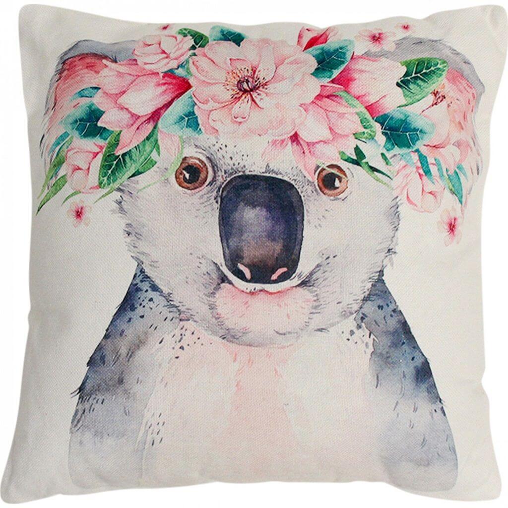 Kaia Koala Cushion 45cm – square pink and green kids cushion with cute koala print