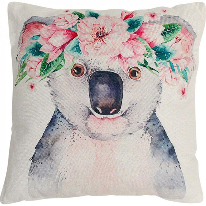 Kaia Koala Cushion 45cm – square pink and green kids cushion with cute koala print