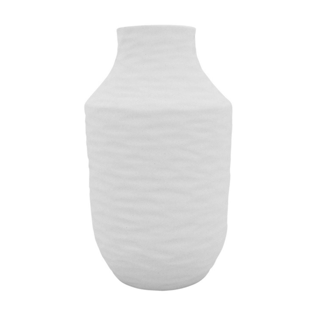 The 36cm Kima large white vase with a wavy textured pattern for your coastal home