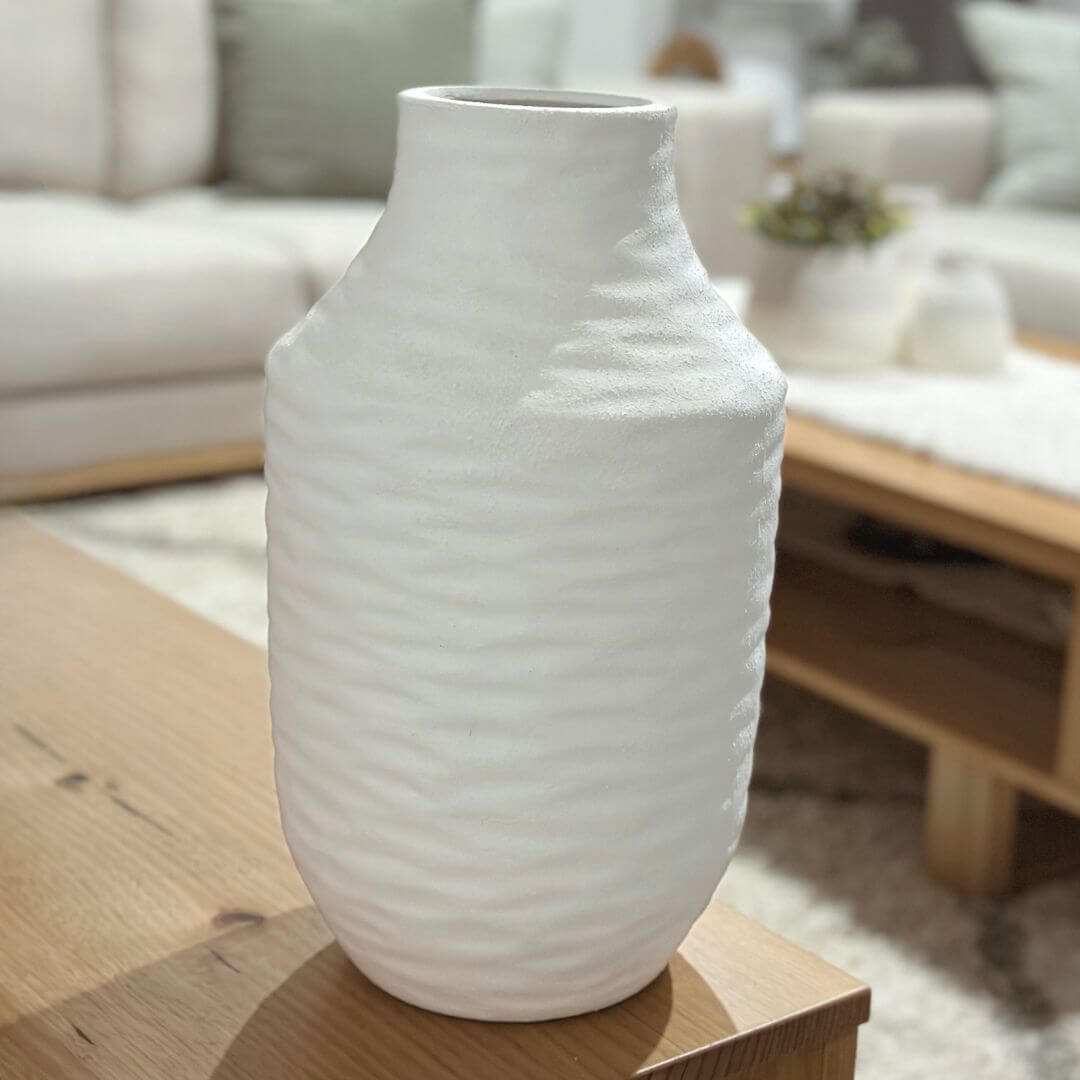 Kima is a Large white vase 36cm to style your Australian Coastal Hamptons Home by Beautiful Home Decor