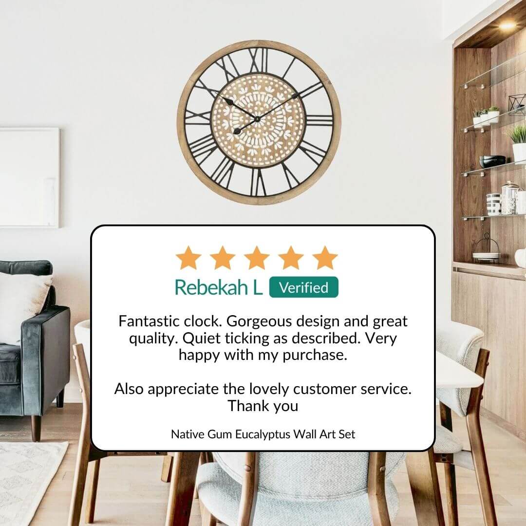 5 star Rebekah Customer review of the 60cm Carved Industro Hamptons Wall Clock