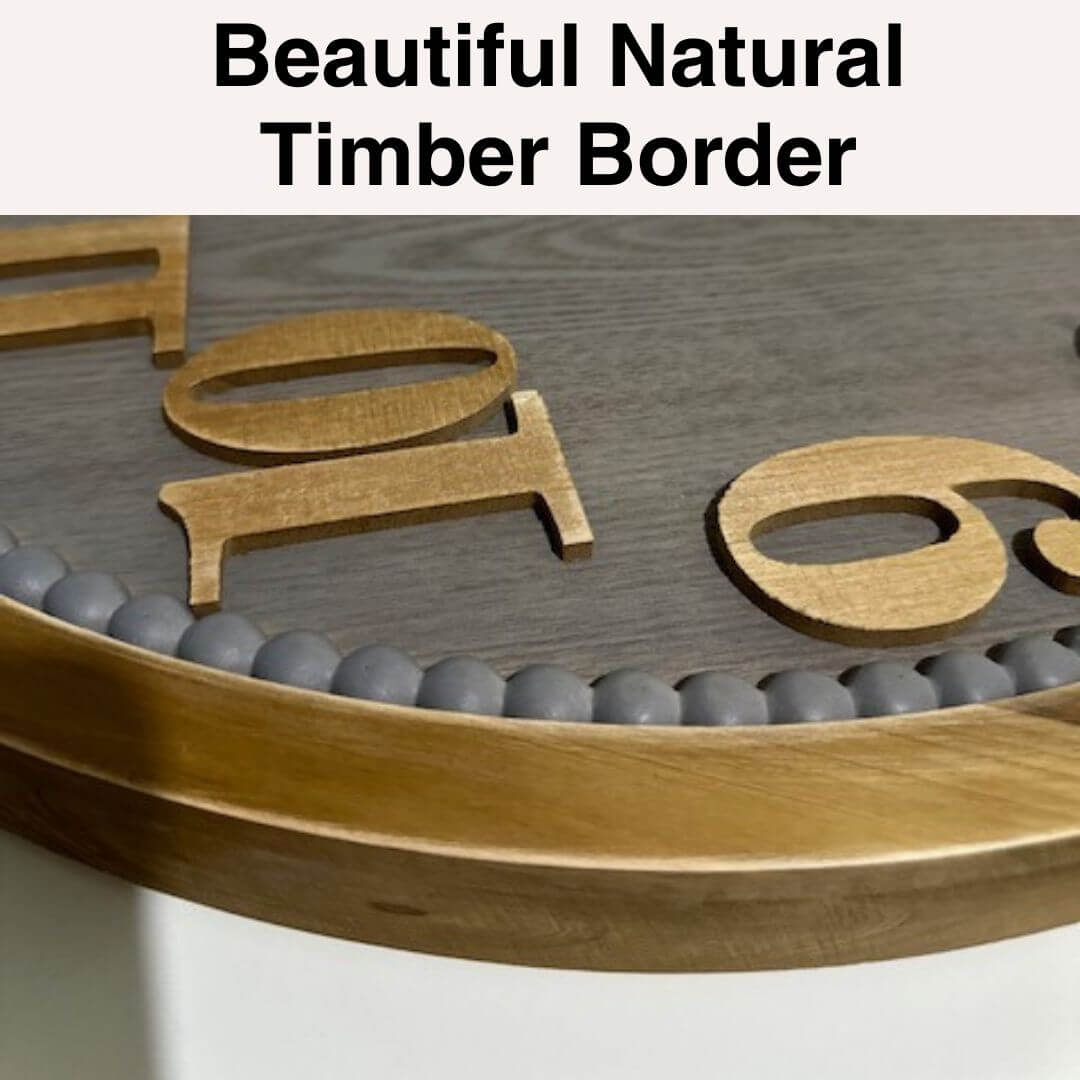 60cm Contemporary Grey Timber Wall Clock with natural timber border