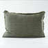 A Khaki Green Rectangle 40cm x 60cm Luca Boho  Boho Fringe Cushion with cotton fringe edge.